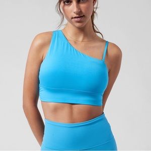 Athleta Athena Long line Sports Bra Blue Sz S One Shoulder